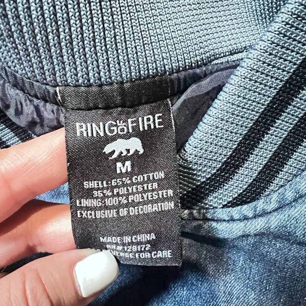 Ring of Fire big Kids Blue Jean denim varsity Jacket M
